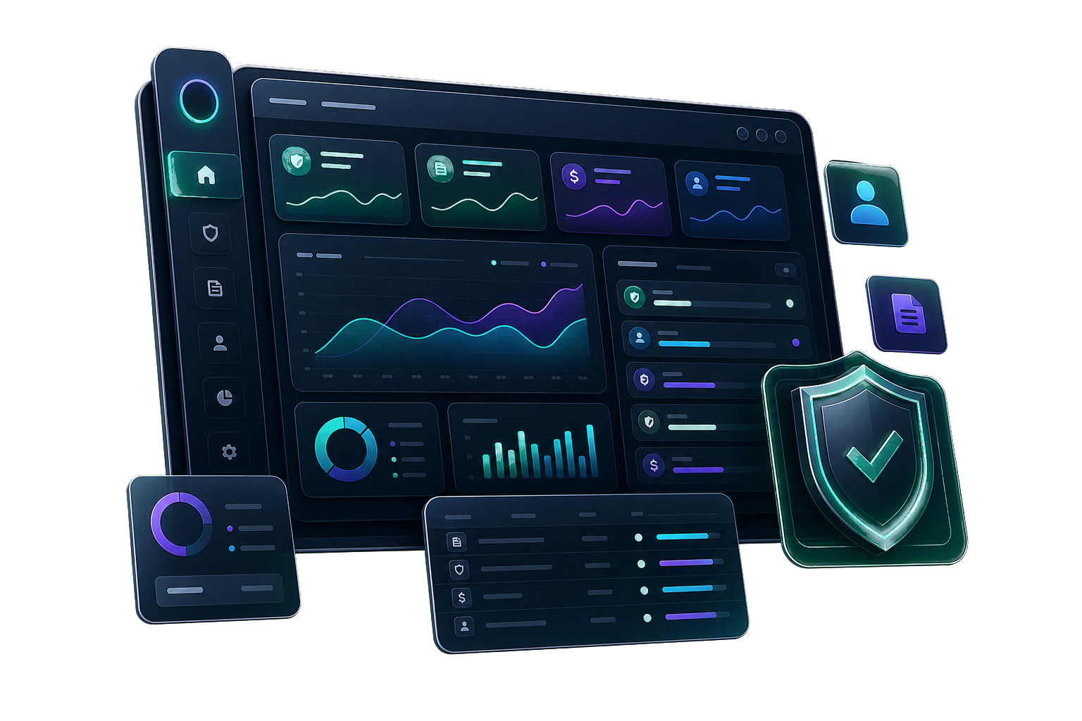 AssurPro dark glassmorphism interface